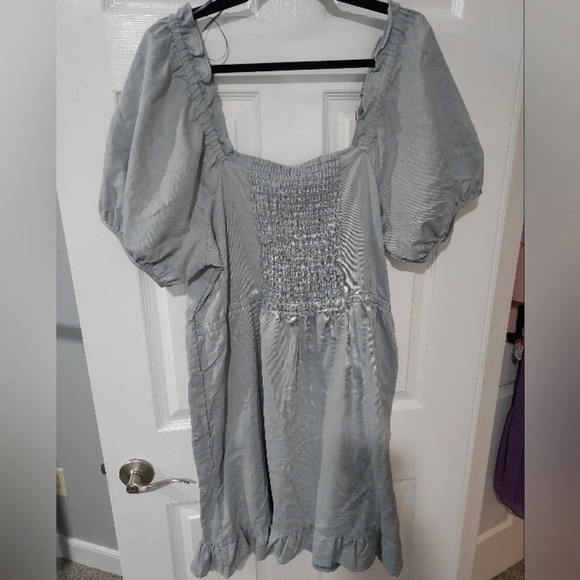 NWT Who What Wear Chambray Light Blue Twill Puff Sleeve Mini Dress in Size XXL - Picture 8 of 8